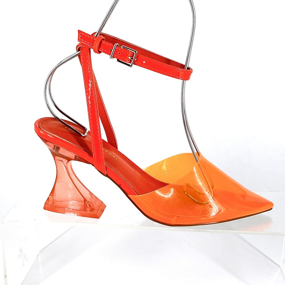 Fashion To Figure Plus Size 7W 7 Wide Neon Orange Clear Heel Pump NEW Jacki $105
